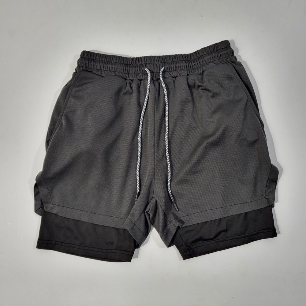 Gray Black Compression Gym Athletic Running Sweat Shorts Mens Size Small